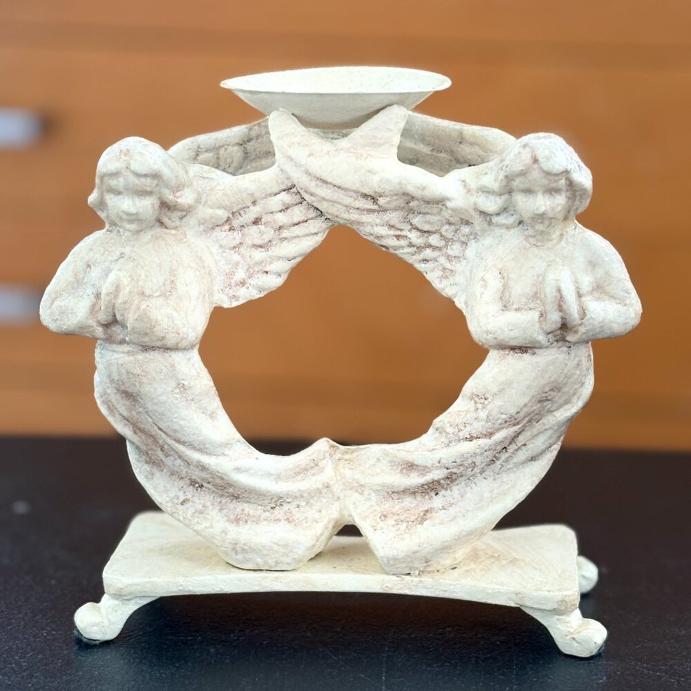 Vintage Russ Berrie & Co. Cast Iron Angel Candle Holder 1980s 5 inches